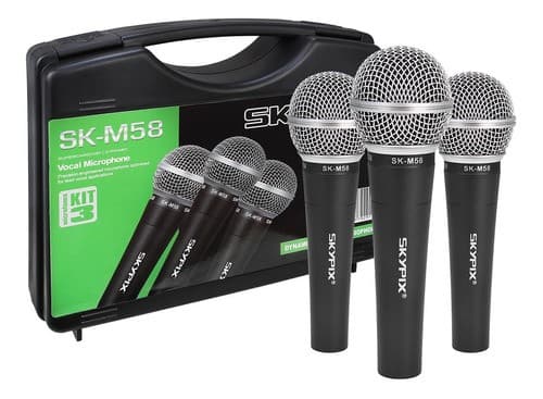 Kit Com 3 Microfones Dinâmico Tipo Shure Beta Sm58 Profissional Skypix
