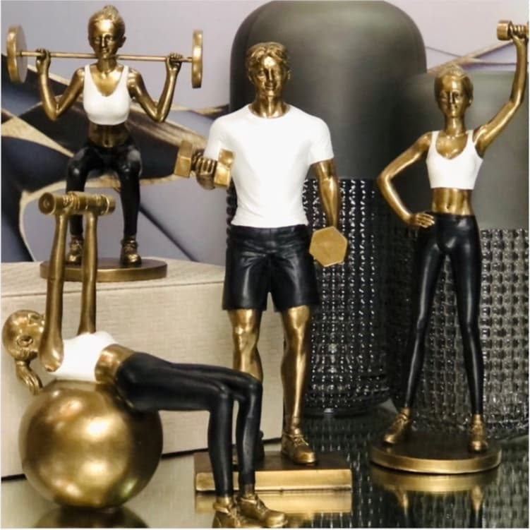 Escultura Dourada Mulher fit Exercicio Pilates halteres bola - Variações Enfeites Decorativos fitness Estatueta Estátua