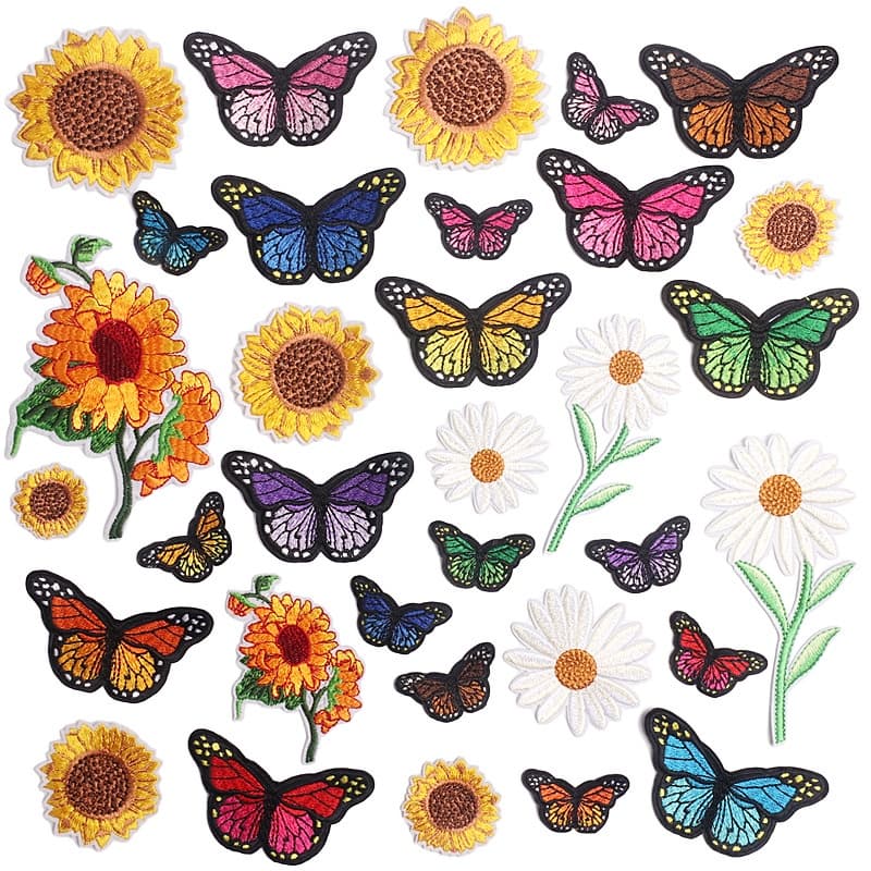 Borboleta Coleção Flor Patches Bordados Decorativas