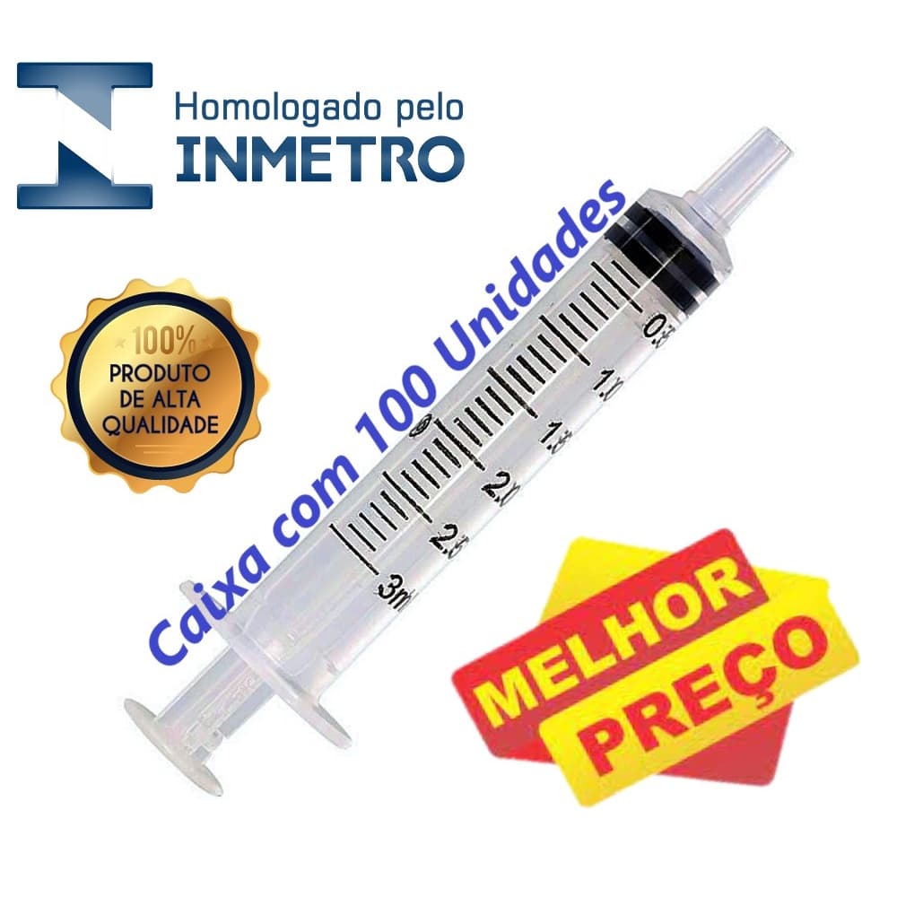 Seringa 3ml Slip com 100 unidades