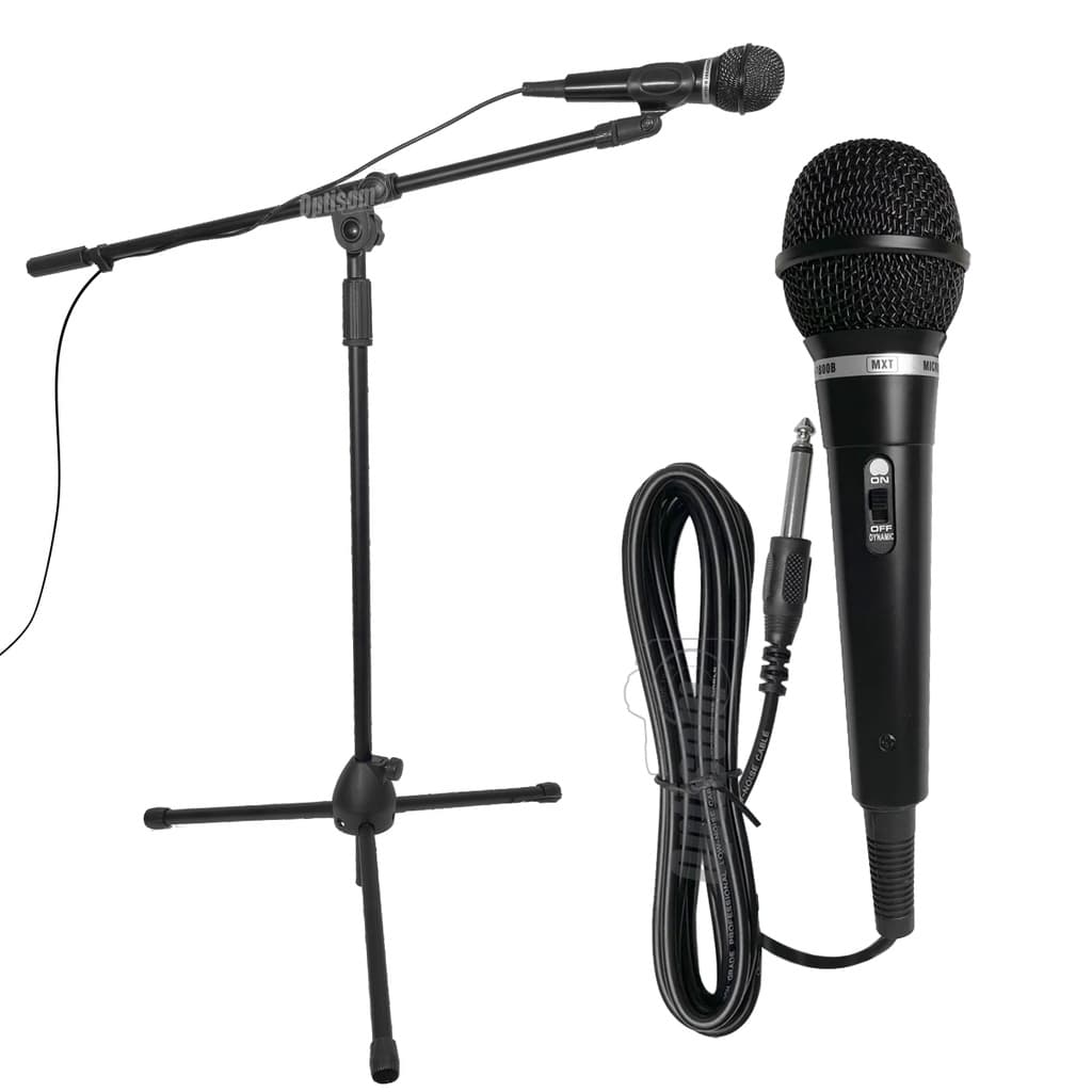 Kit Microfone De Mão Mxt Profissional Cabo P10 3m + Suporte Pedestal