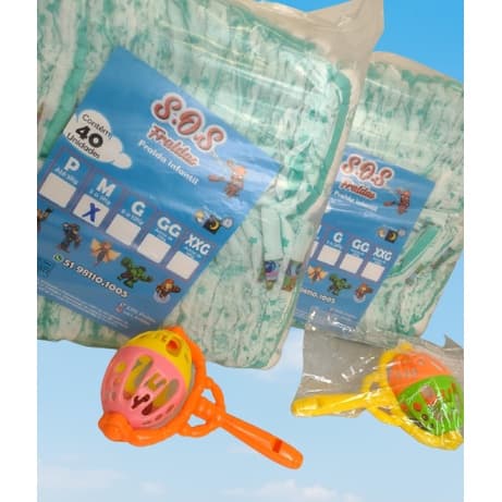 2 Pacotões  Fraldas Infantil (Qualquer Tamanho)  + Chocalho Baby (P- 80un - M -80un - G- 80 un - GG- 76un  -SXG- 72un)