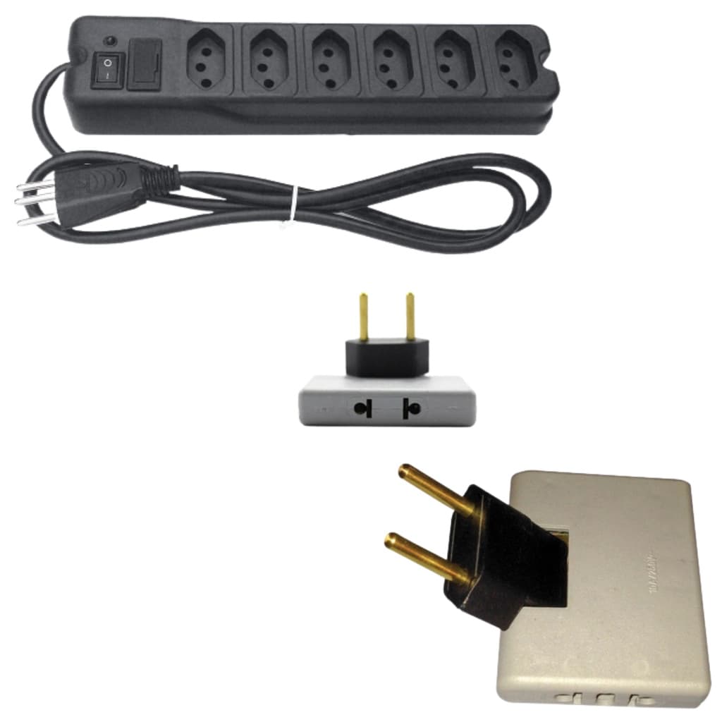 Filtro de linha C/Fúsivel 3 Tomadas + 1 adaptador Dobrável/Articulável proteção anticurto filtro