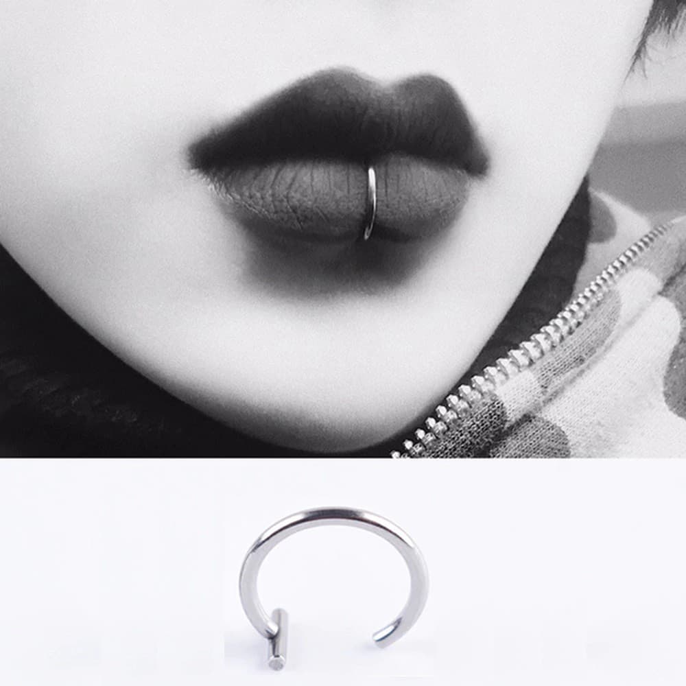 Anel Piercing de Lábios Falso Sem Furar Argola de Aço Inoxidável Boca Clipe Labial Removível