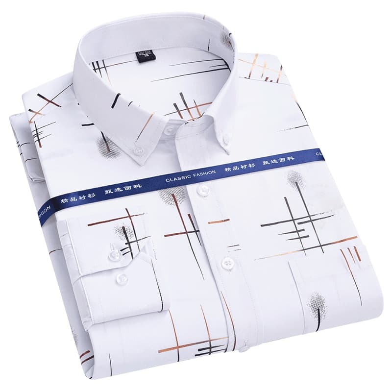 Camisa Social Masculina De Mangas Compridas Confortável Estampa De Ferr Meio Camisas Masculinas