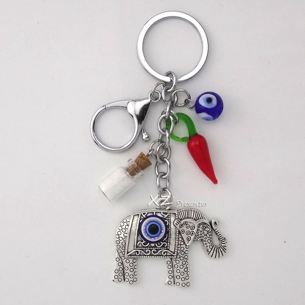 Chaveiro Olho Grego Com Elefante e Sal