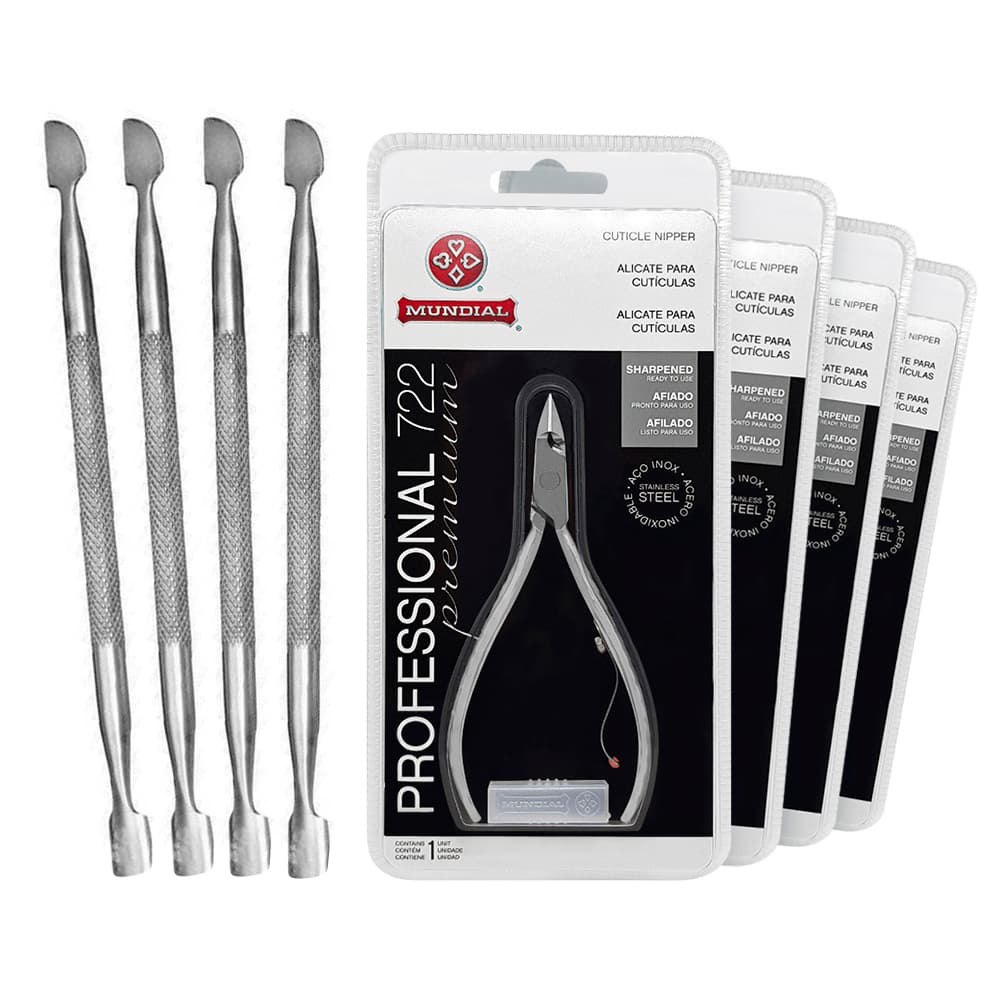 Kit 4 Alicates Mundial 722 Inox Afiado e 4 Espátulas Inox
