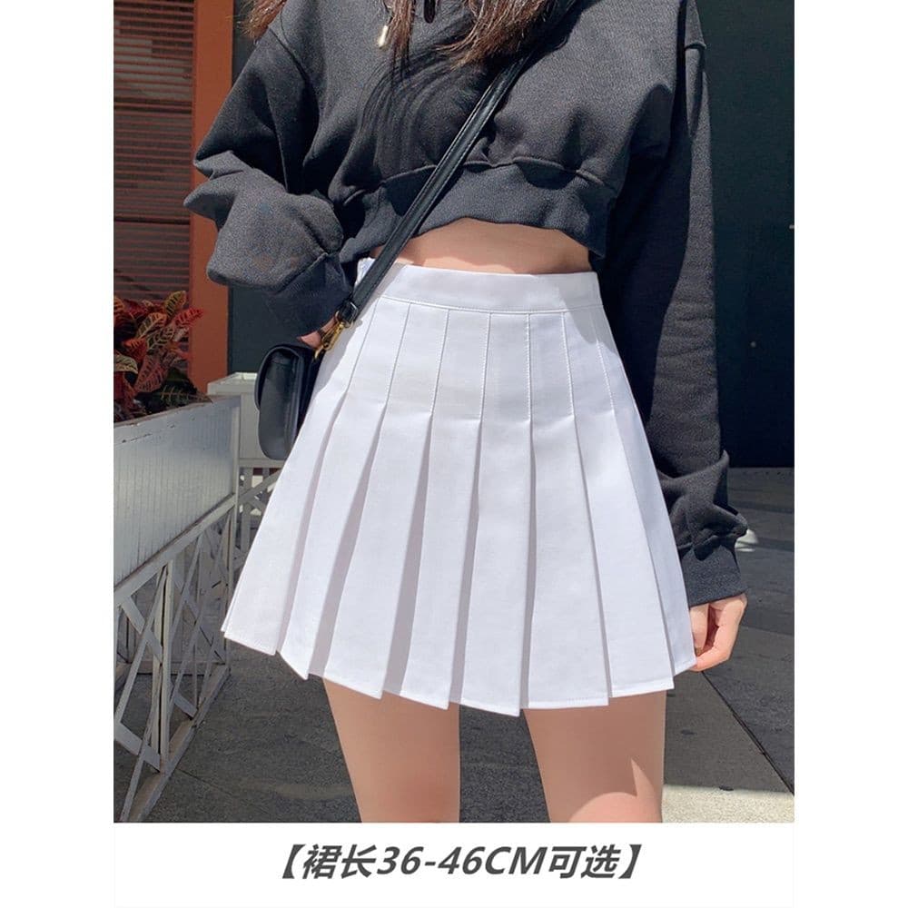 [liu][Spot] saia plissada feminina outono e inverno estudantes cintura alta uma linha fina saia calça saia saia branca