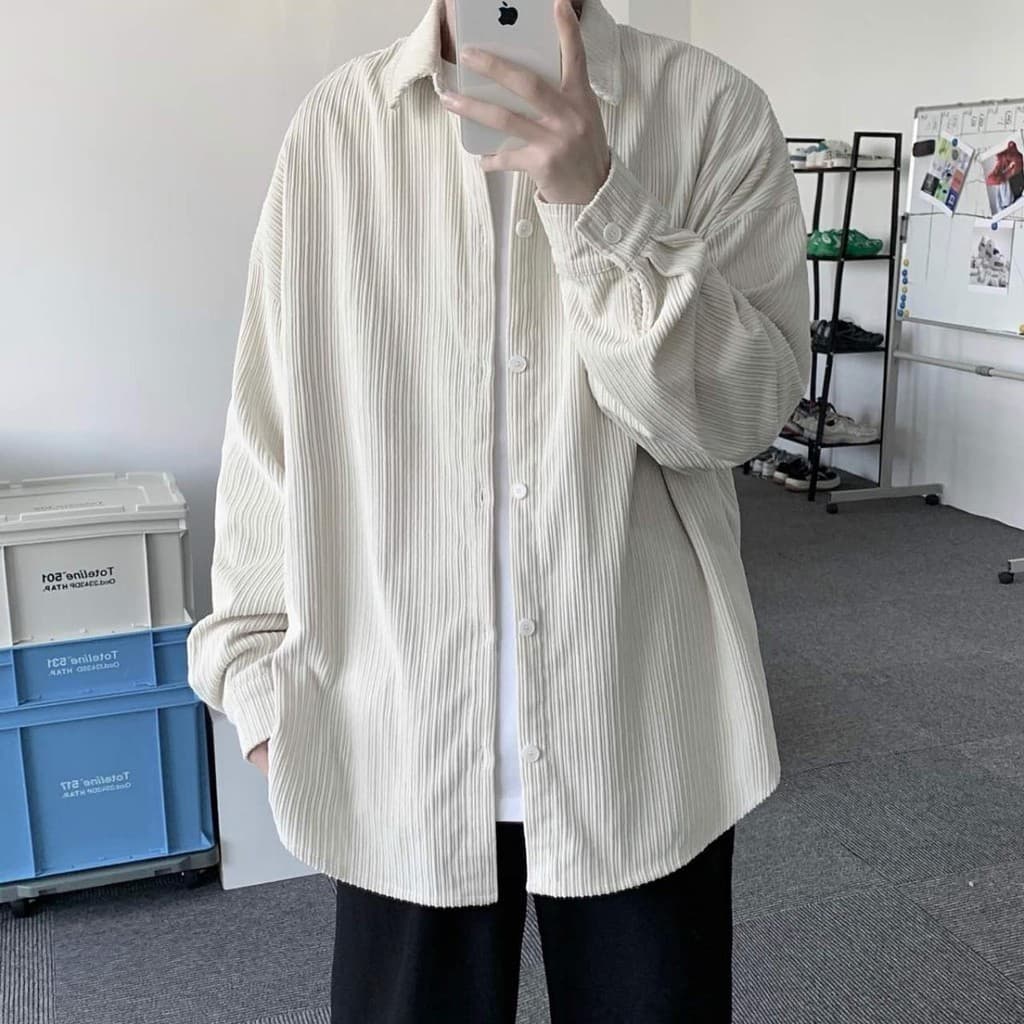 (liu) Camisa de veludo masculina de mangas compridas