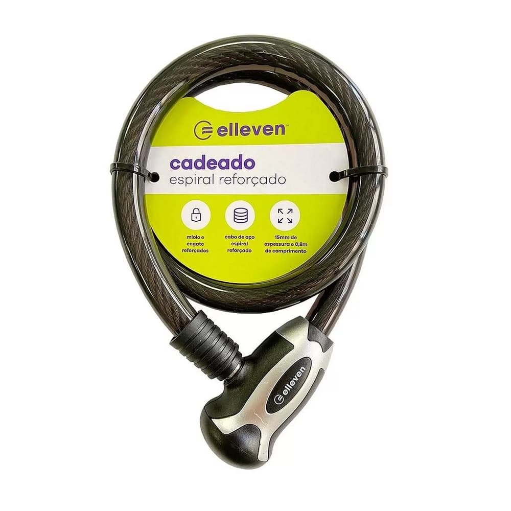 Cadeado Elleven 80cm X 15mm Cabo Aço  Bicicleta Moto Chaves