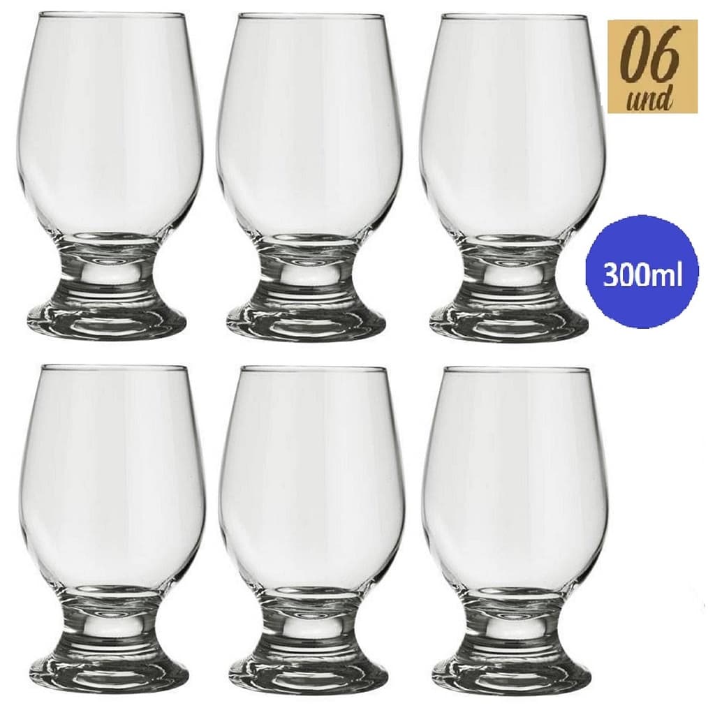 Jogo 6 taças, copo 300ml, de vidro, p/ cerveja, chopp, agua e suco, Nadir.