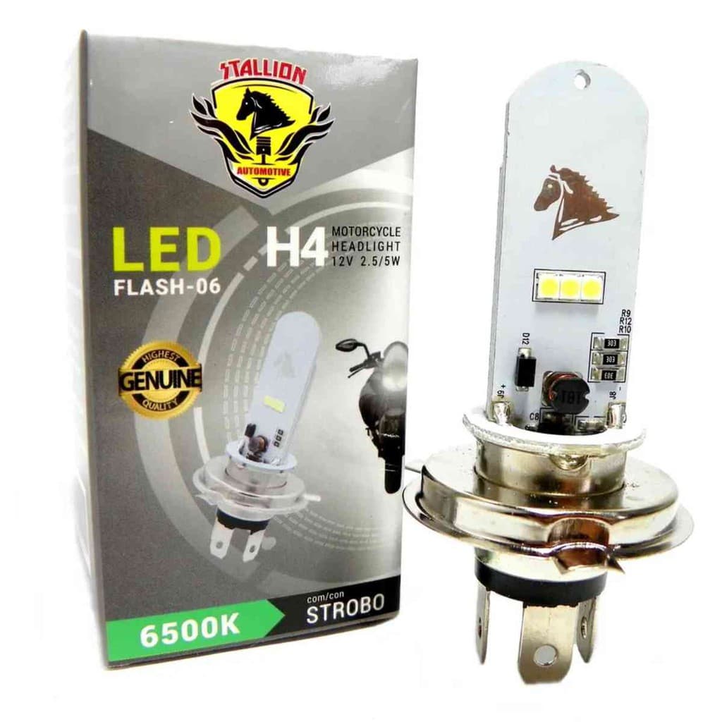 Lâmpada Farol Led H4 6500k Super Branca Stallion Cavalinho Com Strobo Efeito Xenon