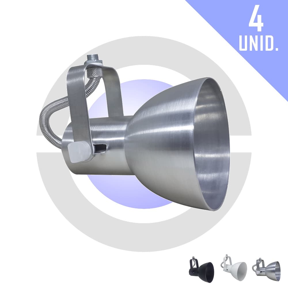 Kit 4 Spot Trilho Aluminio Bulbo Direcionavel Articulado Eletrocalha Perfilado E27 Bivolt Qualidade