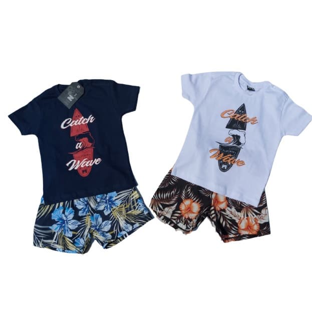 Conjunto Bebe Menino masculino camiseta e bermuda tactel estampada 01-03
