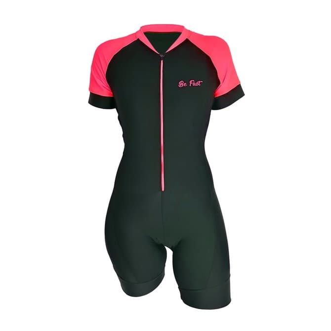 Macaquinho De Ciclismo Feminino Be Fast Rosa Forro Gel