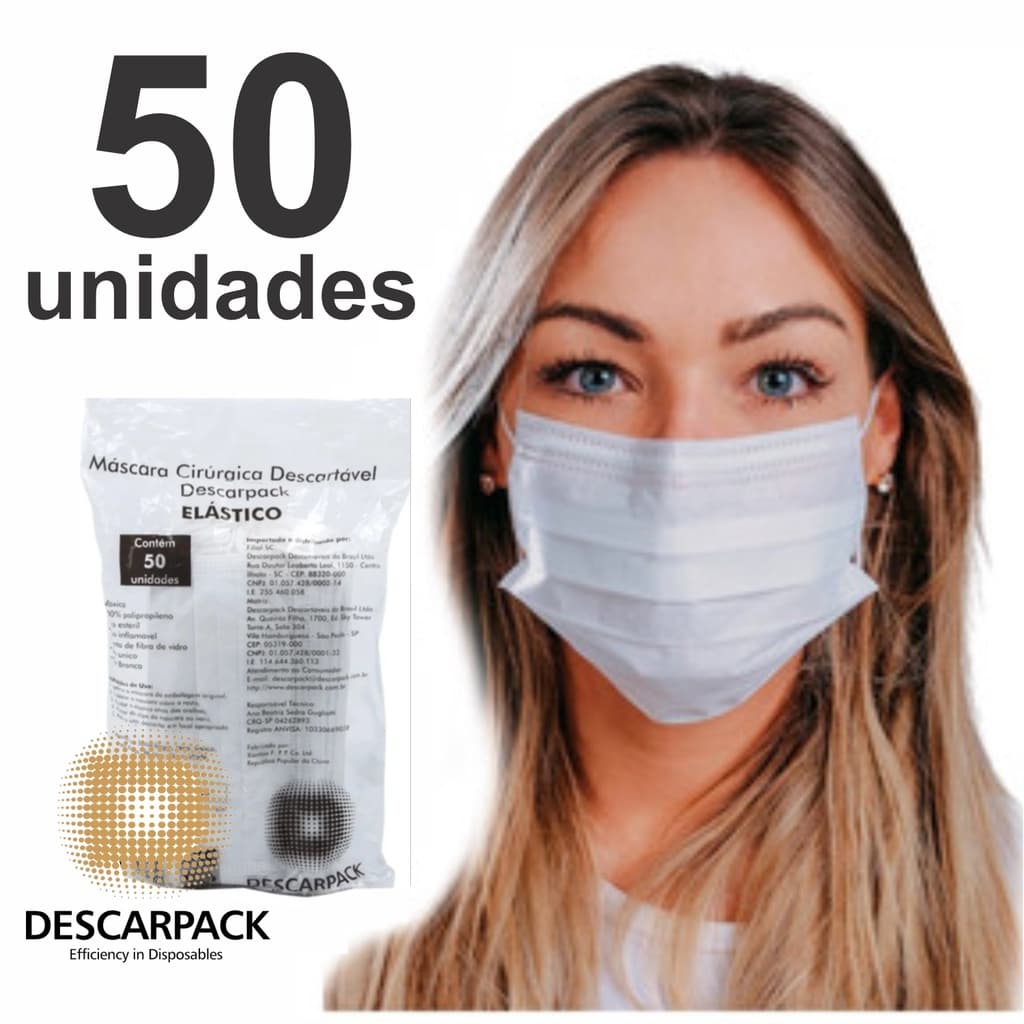 Máscara (1cx ) Descarpack Tripla Descartável Com Anvisa 50 Unid.