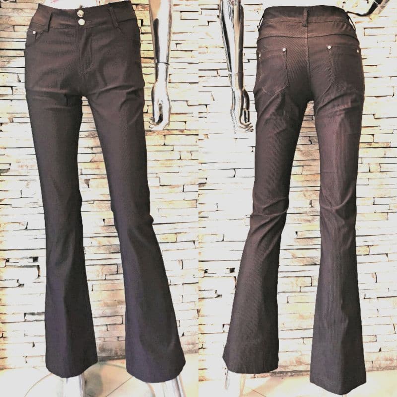 Calça Cintura Alta Com Elásticas Com Boca Sino Moda Feminina