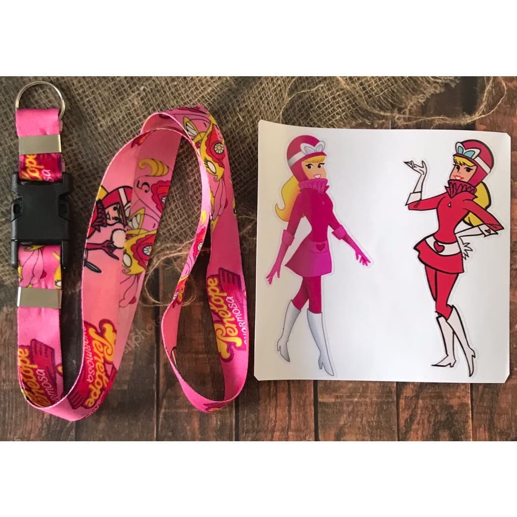 Cordão para pescoço Penélope Charmosa Chaveiro Tirante com engate rápido para moto, chaveiro, chupeta ou crachá Rosa + 2 Adesivos