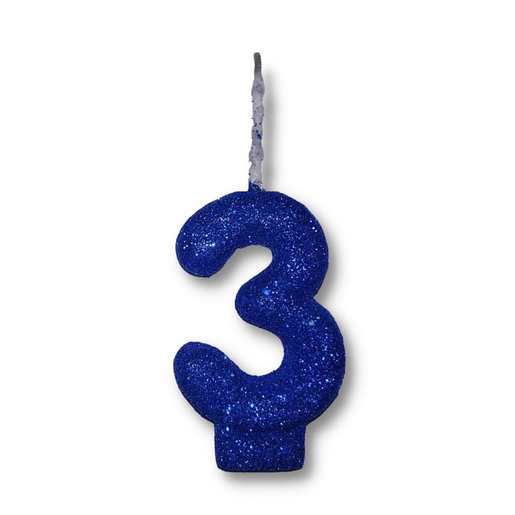 Velas Super Max De Aniversário Azul Royal - Números + Glitter -  1 Uni
