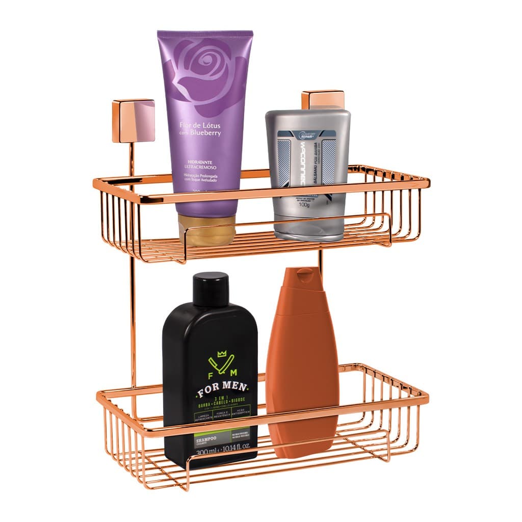 Prateleira Para Shampoo Dupla Fixação Por Parafusos Rosé Gold - Wp Connect