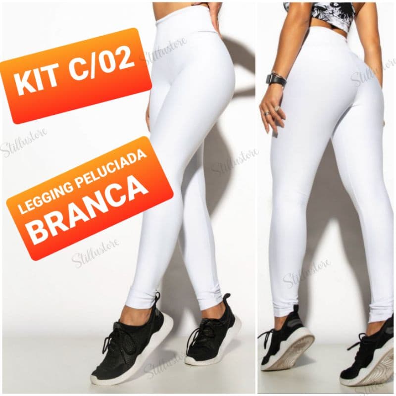 Kit com 2 Legging Branca Tecido Suplex Liso Peluciada  - Leg Térmica