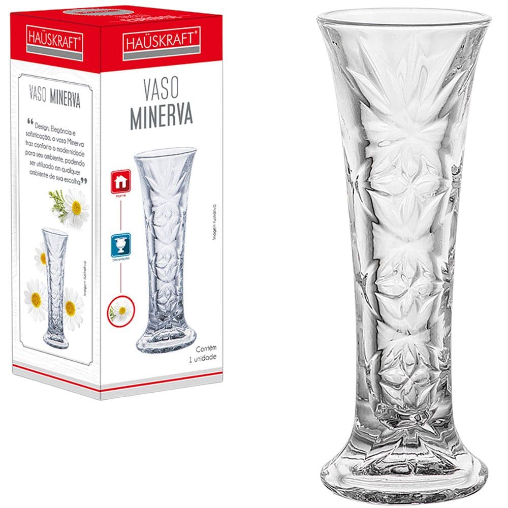 Vaso De Vidro Minerva Transparente Decorado Pequeno
