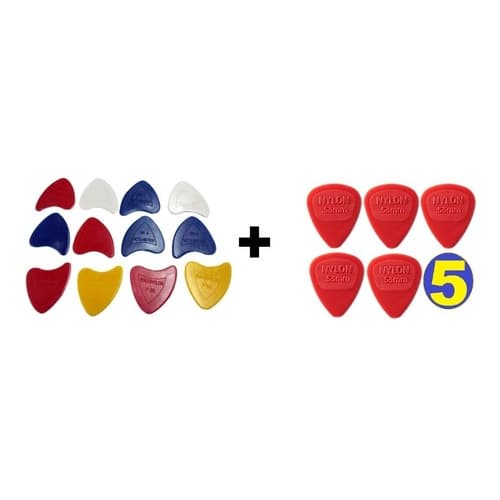Kit Com 12 Palheta Rouxinol Nylon Mista +5 Palheta Dunlop