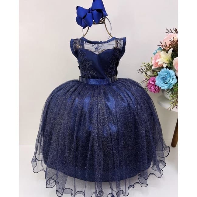 VESTIDO FESTA INFANTIL AZUL MARINHO CASAMENTO 4 a 16 ANOS