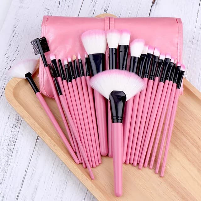 Kit Pincel De Maquiagem 24 Peças Profissional Pó Blush Delineador Olhos Base Rimel Esfumar Contorno Com Bolsa Make