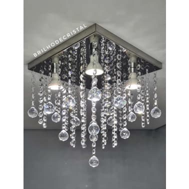 Lustre De Cristal Legítimo K9 30x30 - Vai Montado C/ Leds