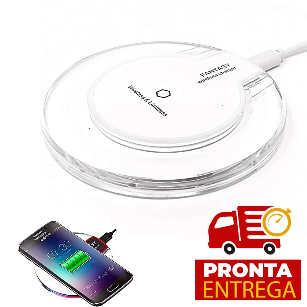 Carregador Por Indução Portátil Wireless + Receptor QI V8