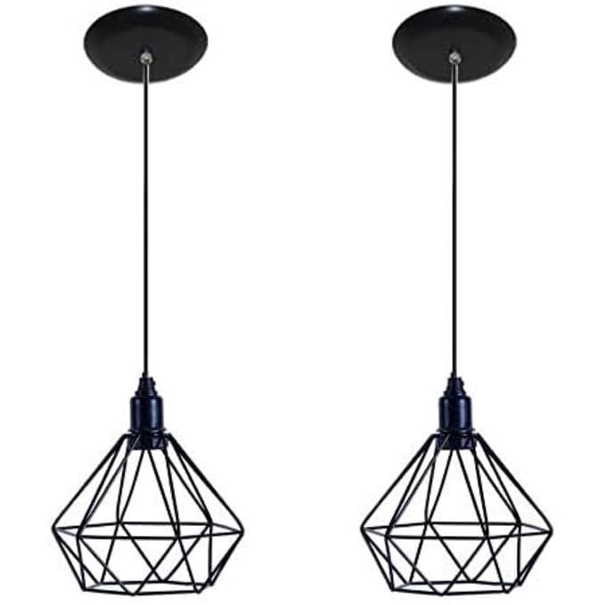 kit 2 Pendentes Luminárias Lustre Diamante Aramado Preto