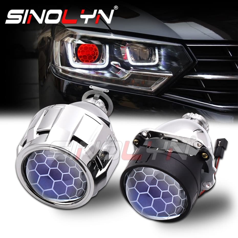 Uma Unidade Lente Do Farol 2.5 Favo De Mel Bixenon HID Projetor Para H4 H7 Luzes Carro Acessórios Tuning
