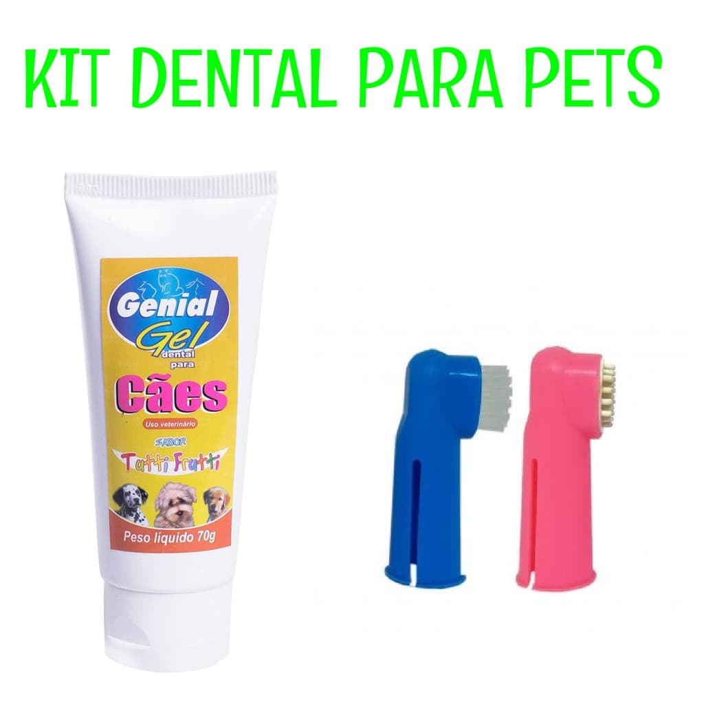 Kit Dental P/ Cães  - 2 Escova para Cachorro Dedeiras Dental e 1 Creme Dental para Pet