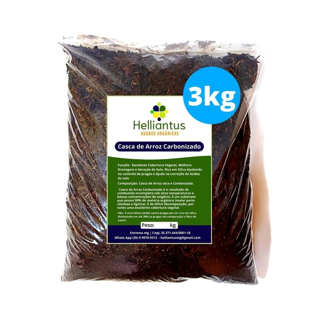 Biomassa Casca de Arroz Carbonizada Adubo Suculentas e Plantas - 3kg BioFertilizante