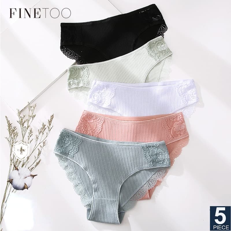 FINETOO 5PCS/Conjunto Roupa Íntima Feminina De Algodão