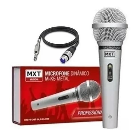 Mx Microfone Dinâmico Metal M-k5 Profissional Prata C/ Cab
