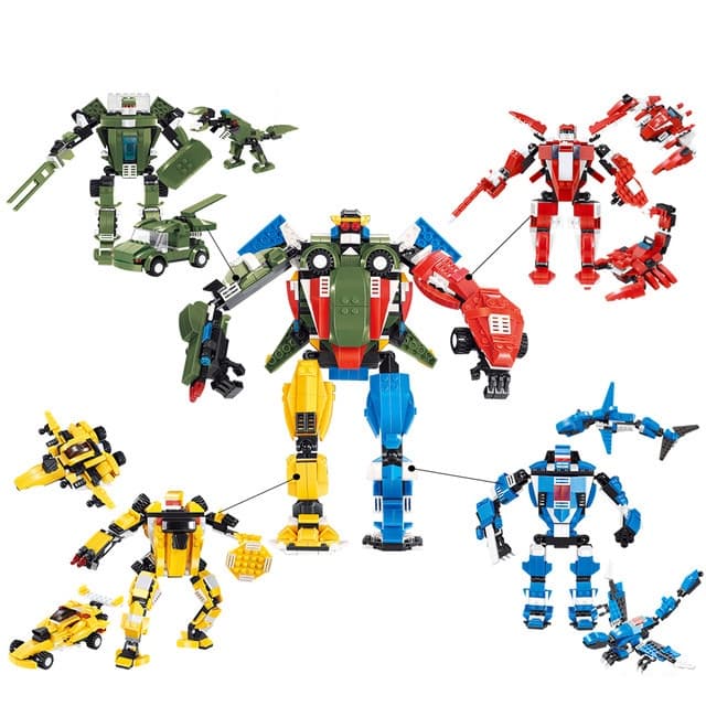 Brinquedo Blocos de Montar 3 em 1 Construção Super Robô Aeronave Carro Transformer Megazorde