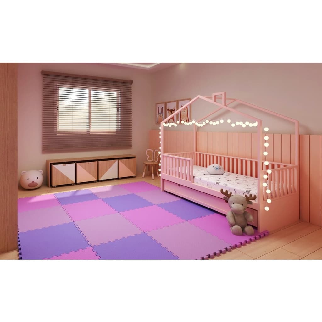 Kit 9 Tatames Tapetes Eva 50x50x1cm 10mm Tons de Rosa Infantil Bebê Academia Meninas