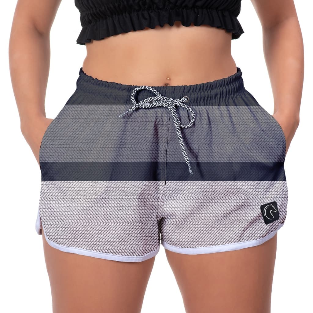 Short Feminino Moda Praia Premium Estilo Casual Soltinho Com Bolsos e Secagem Rápida Preto Cinza