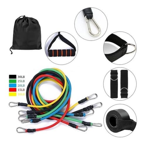 Kit Elástico Extensor 11 Itens Musculação Funcional Em Casa