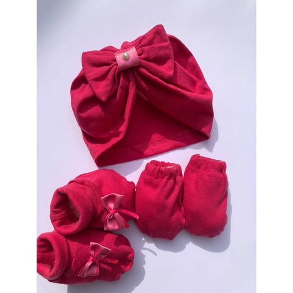 Memelbaby Kit turbante, luvas e sapatinhos Pink