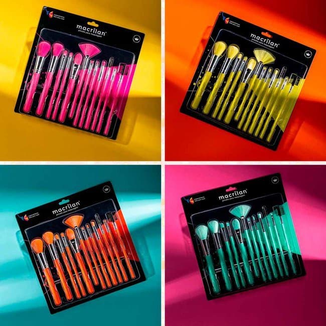 KIT COM 12 PINCÉIS PARA MAQUIAGEM EN001 NEON – MACRILAN