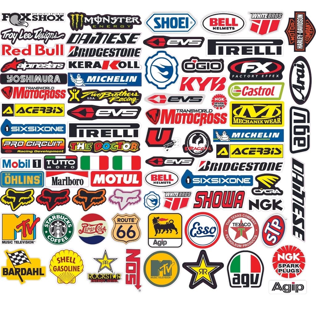 77 adesivos, marcas tuning, carro e moto, paralama capacete