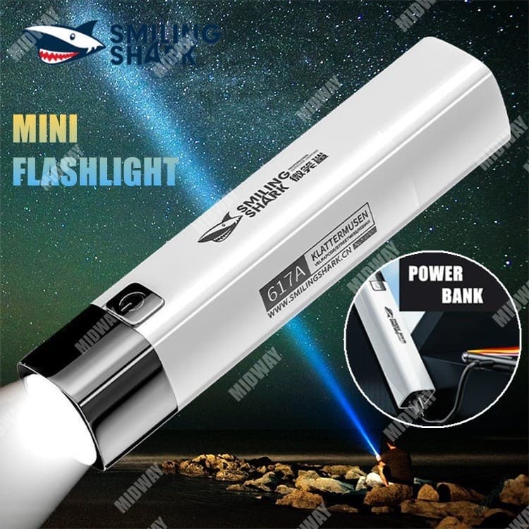 Mini Lanterna Super Brilhante De Tubarão SMILING Recarregável USB/Banco De Potência Multifuncional À Prova D'água