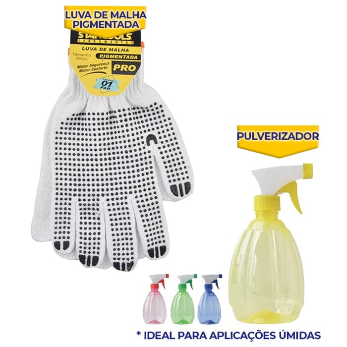 Kit Jardinagem Luva de Malha Tricotada + Pulverizador 550ml