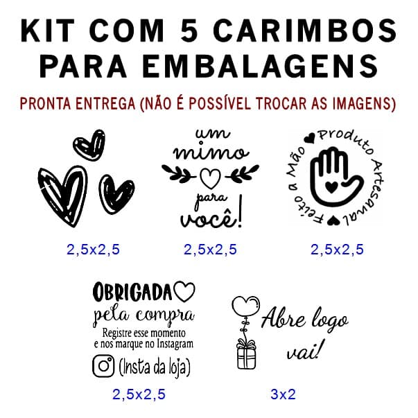 Kit com 5 Carimbos de até 3cm para embalagens(sem cabo) Não é Possível Fazer Alteração das Imagens