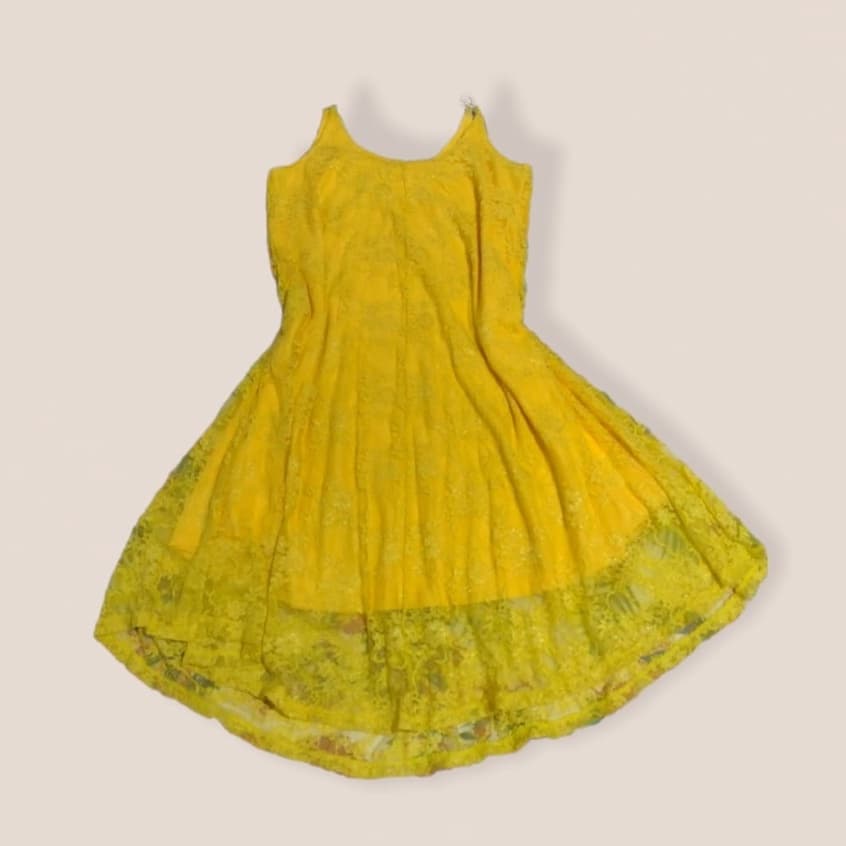 Vestido Amarelo Rendado Feminino M Saranghaeyo Alças Corrente Dourada Forrado