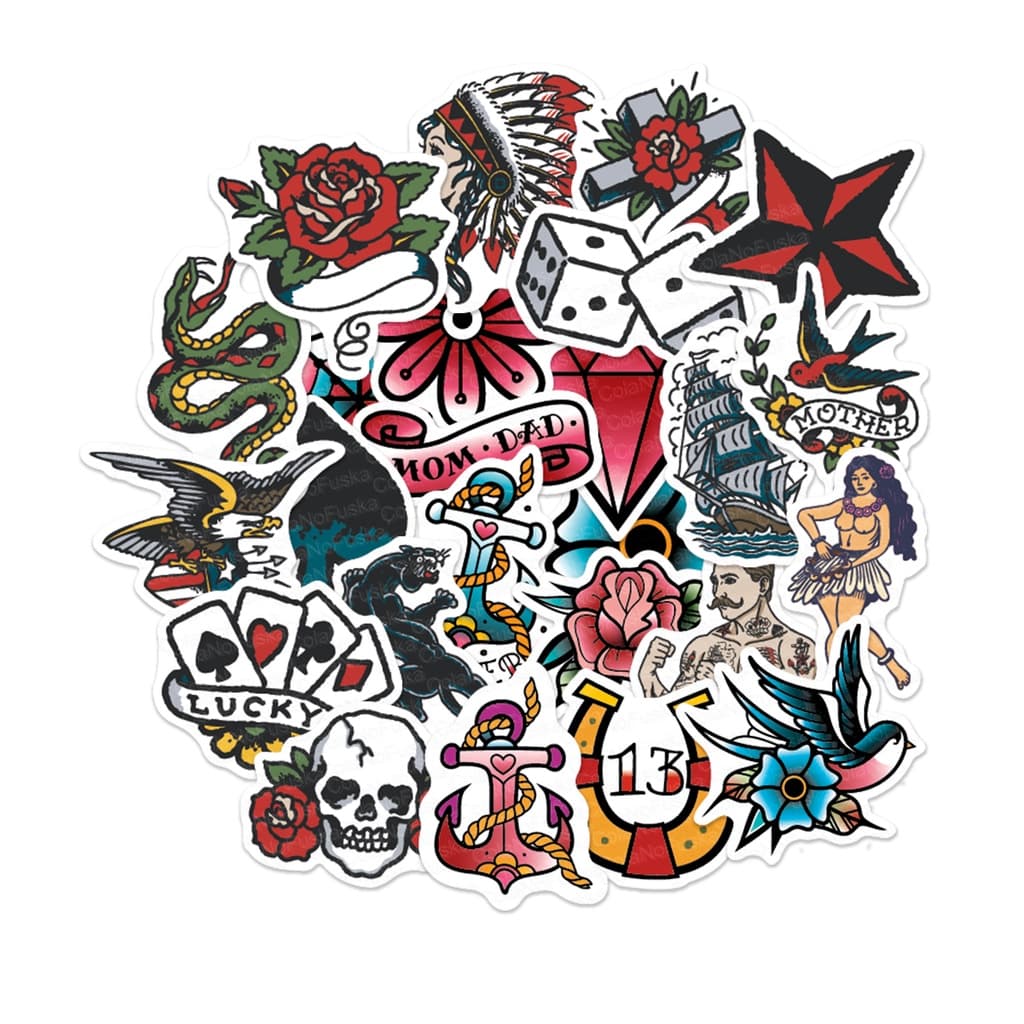 Kit De 25 Adesivos Old School 02 Tatoo Tatuagem Barbearia