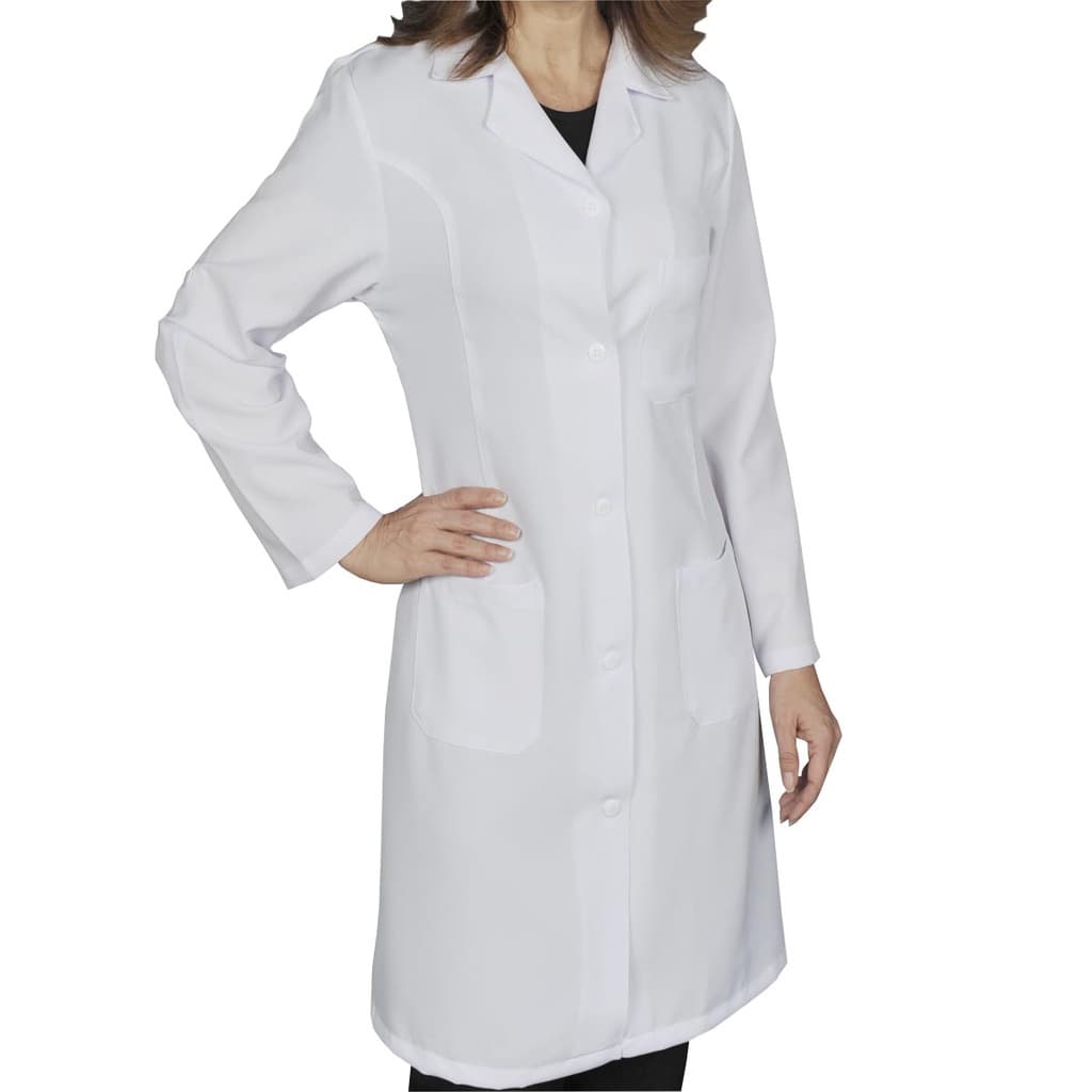 Jaleco Feminino Acinturado Branco Tecido Oxford Médica, Enfermeira Bu71 | Avental Manga Longa Saúde